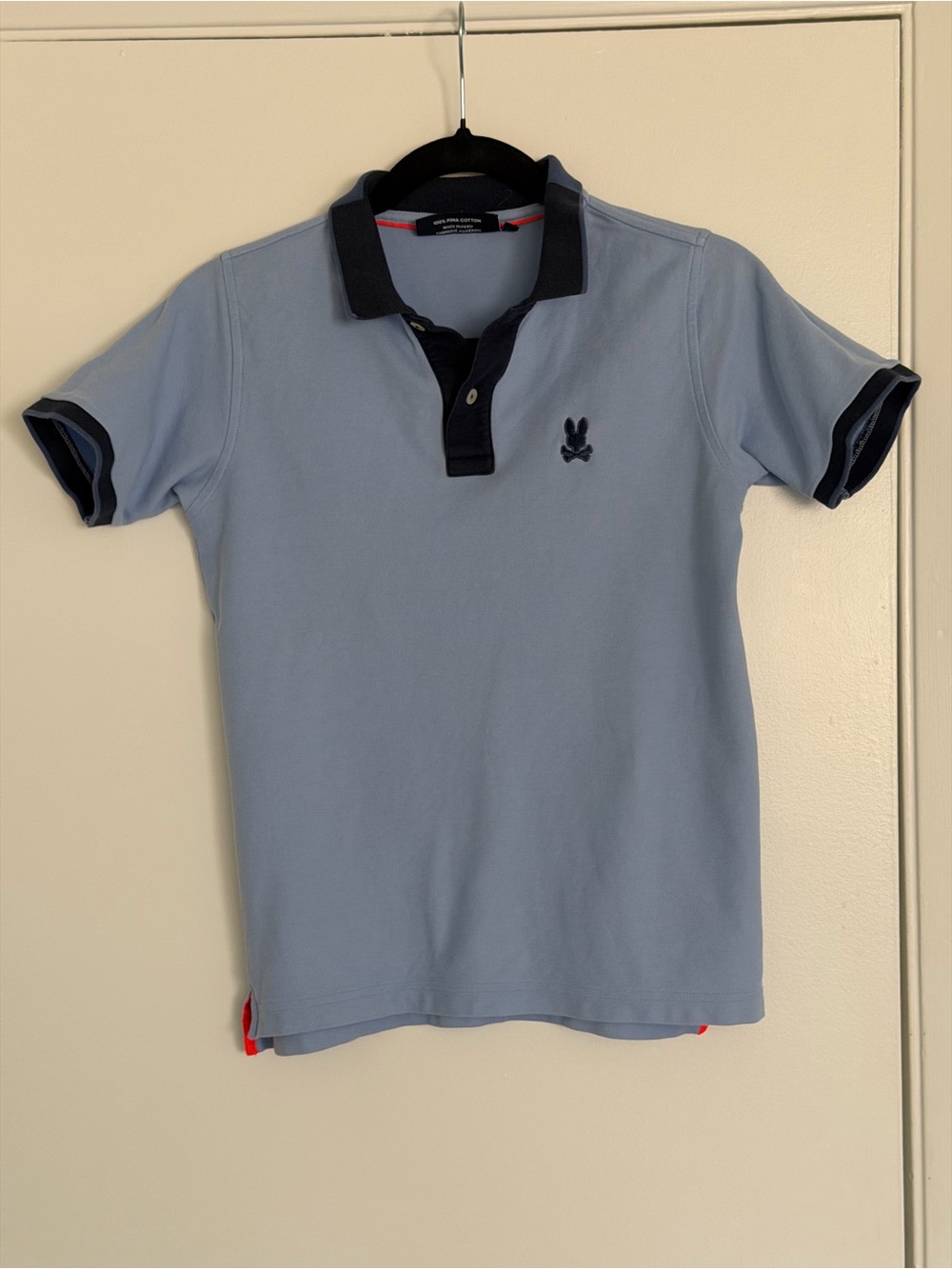 Psycho Bunny Boys’ Pima Cotton Polo Shirt - Light Blue/Navy - Size L (14-16)